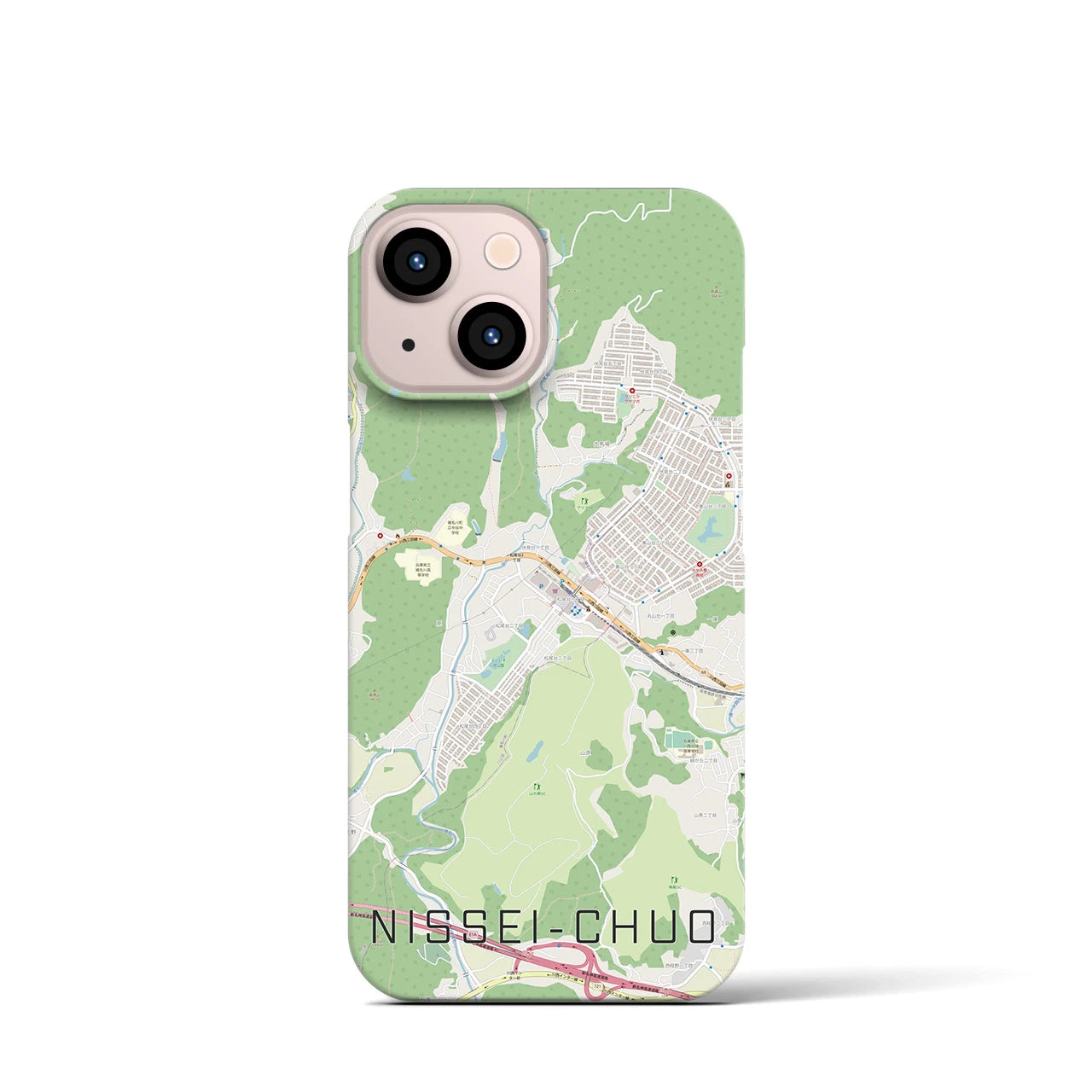 【日生中央】地図柄iPhoneケース（バックカバータイプ・ナチュラル）iPhone 13 mini 用