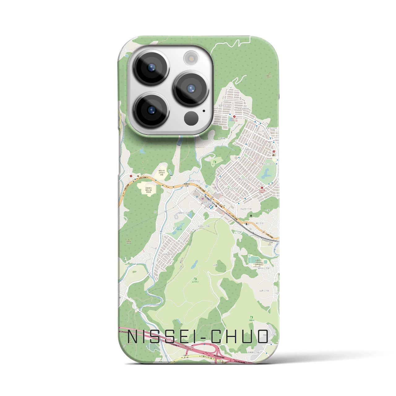 【日生中央】地図柄iPhoneケース（バックカバータイプ・ナチュラル）iPhone 14 Pro 用