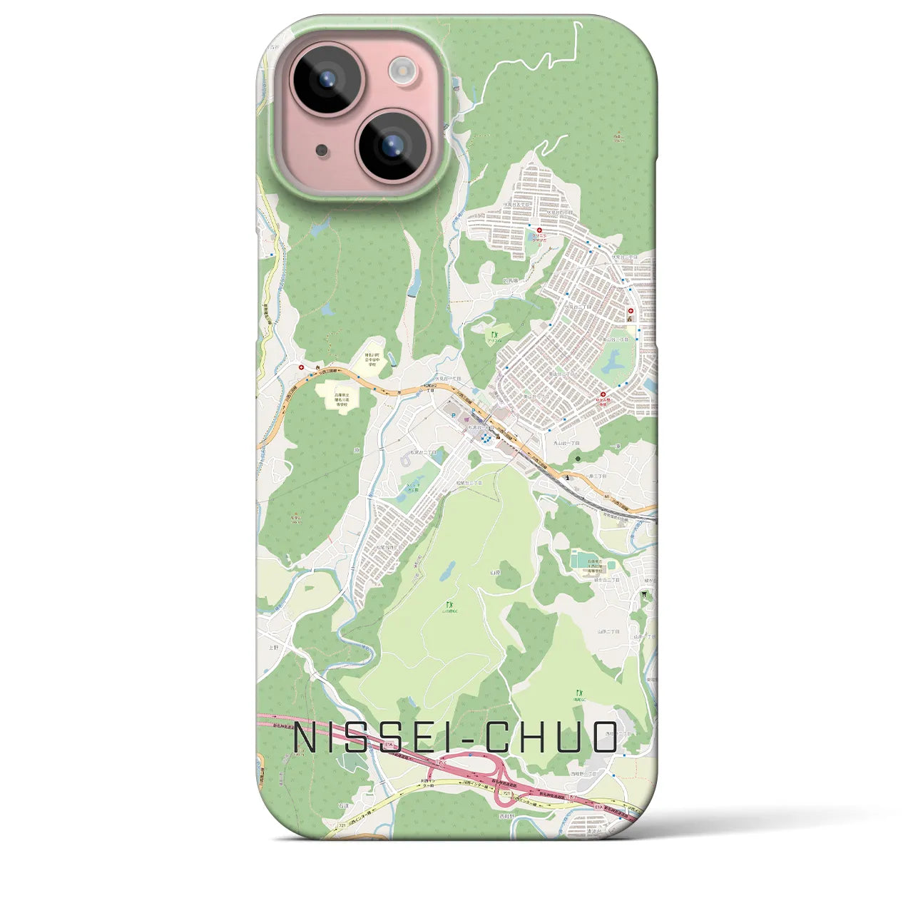 【日生中央】地図柄iPhoneケース（バックカバータイプ・ナチュラル）iPhone 15 Plus 用