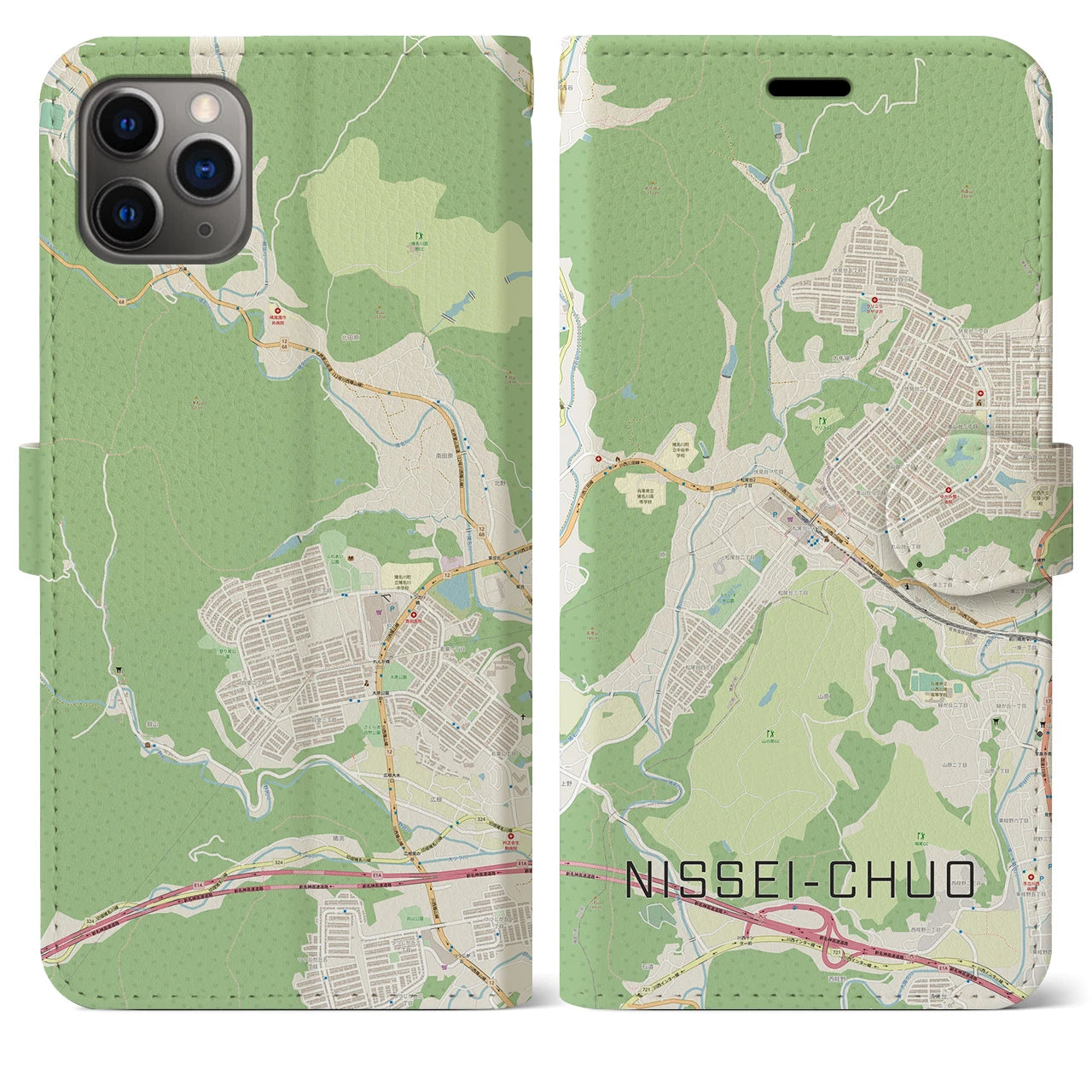 【日生中央】地図柄iPhoneケース（手帳両面タイプ・ナチュラル）iPhone 11 Pro Max 用