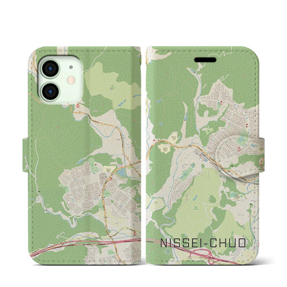 【日生中央（兵庫県）】地図柄iPhoneケース（手帳タイプ）ナチュラル・iPhone 12 mini 用