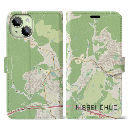 【日生中央（兵庫県）】地図柄iPhoneケース（手帳タイプ）ナチュラル・iPhone 15 用