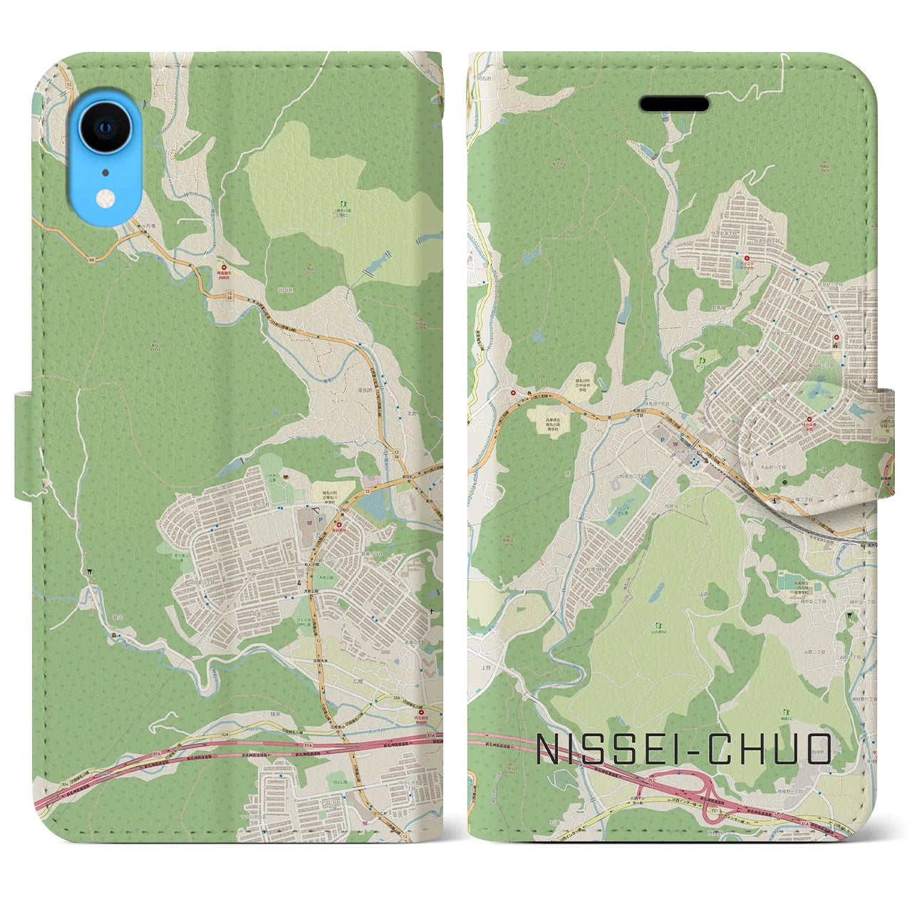 【日生中央】地図柄iPhoneケース（手帳両面タイプ・ナチュラル）iPhone XR 用