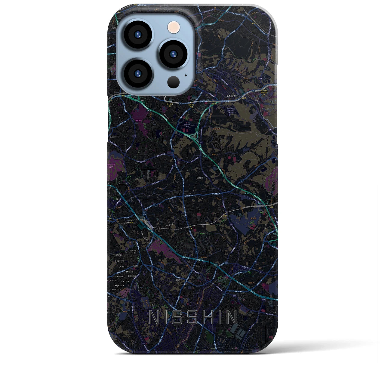 【日進（愛知県）】地図柄iPhoneケース（バックカバータイプ・ブラック）iPhone 13 Pro Max 用