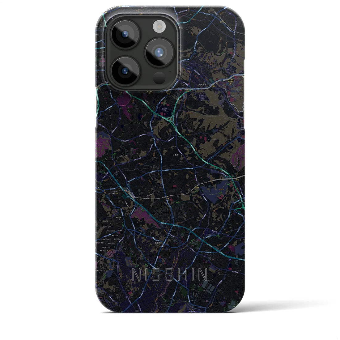 【日進（愛知県）】地図柄iPhoneケース（バックカバータイプ・ブラック）iPhone 15 Pro Max 用