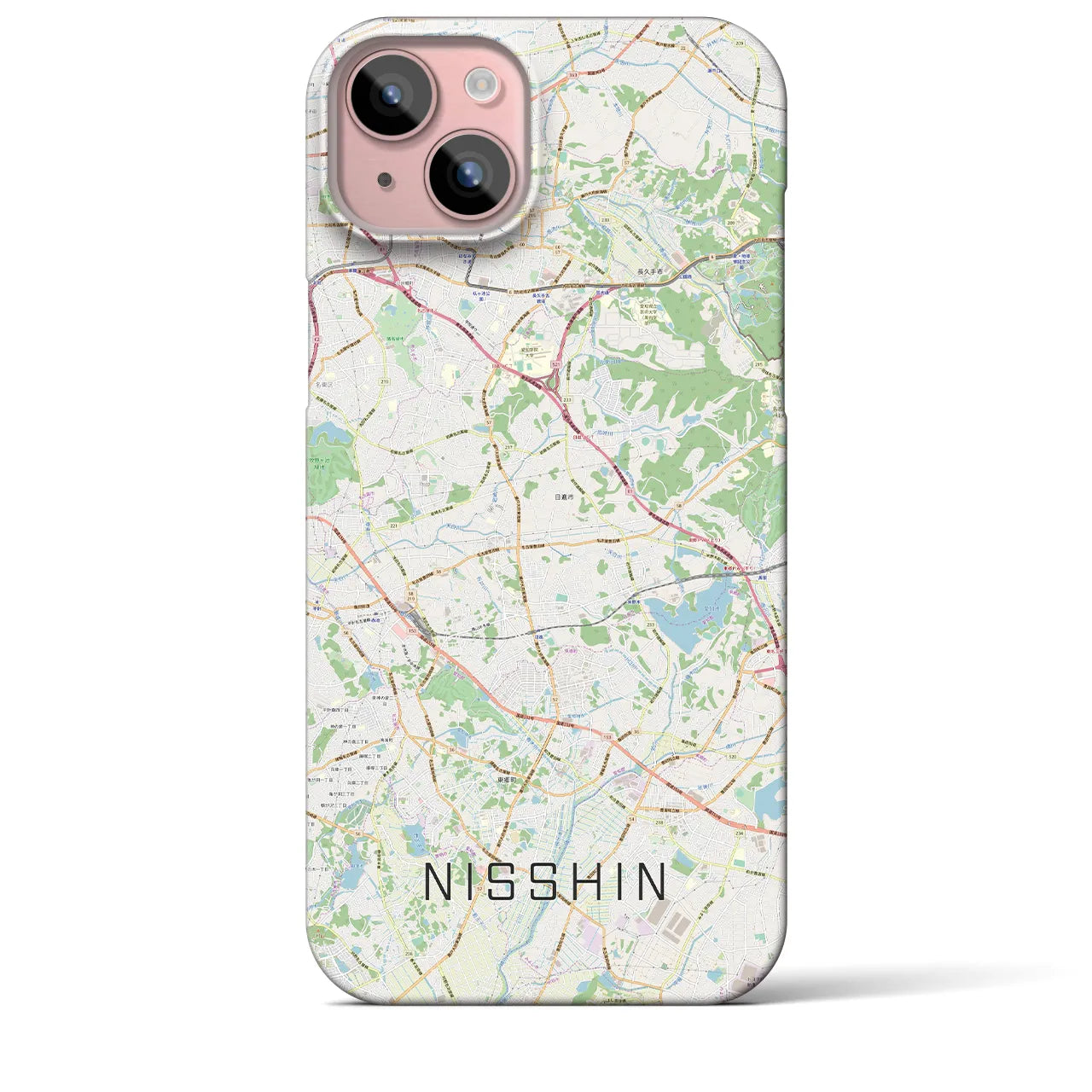 【日進（愛知県）】地図柄iPhoneケース（バックカバータイプ・ナチュラル）iPhone 15 Plus 用