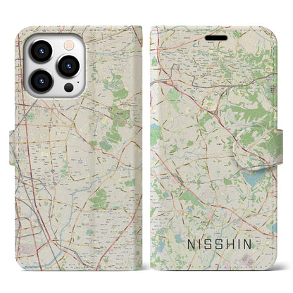 【日進（愛知県）】地図柄iPhoneケース（手帳タイプ）ナチュラル・iPhone 13 Pro 用