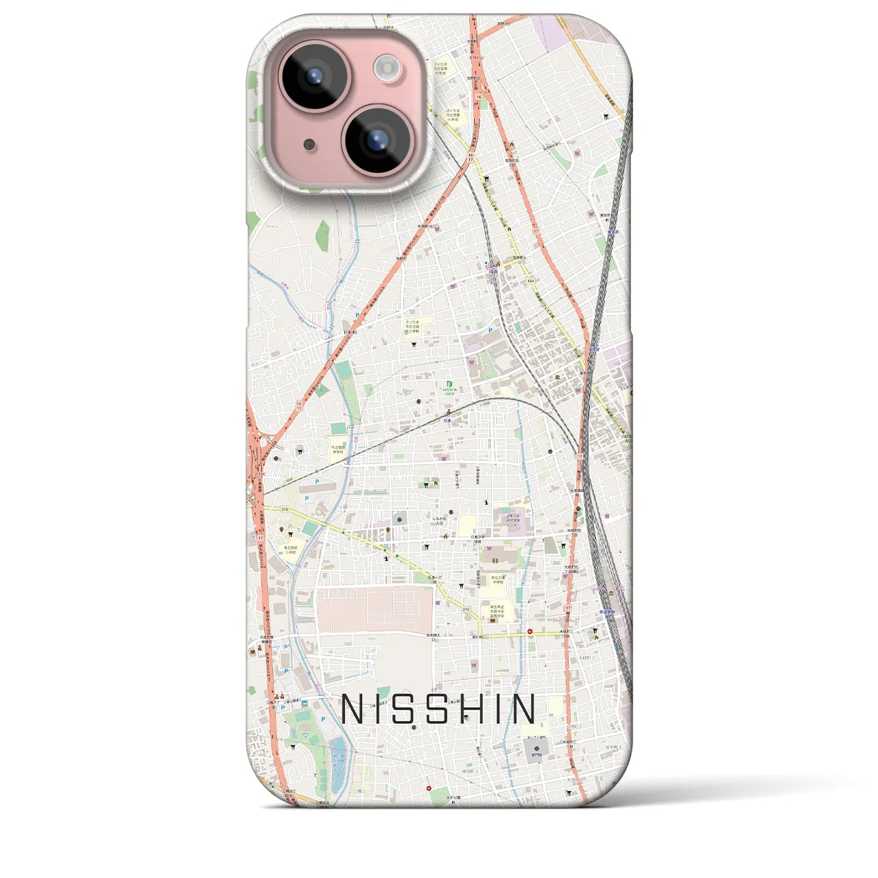 【日進】地図柄iPhoneケース（バックカバータイプ・ナチュラル）iPhone 15 Plus 用