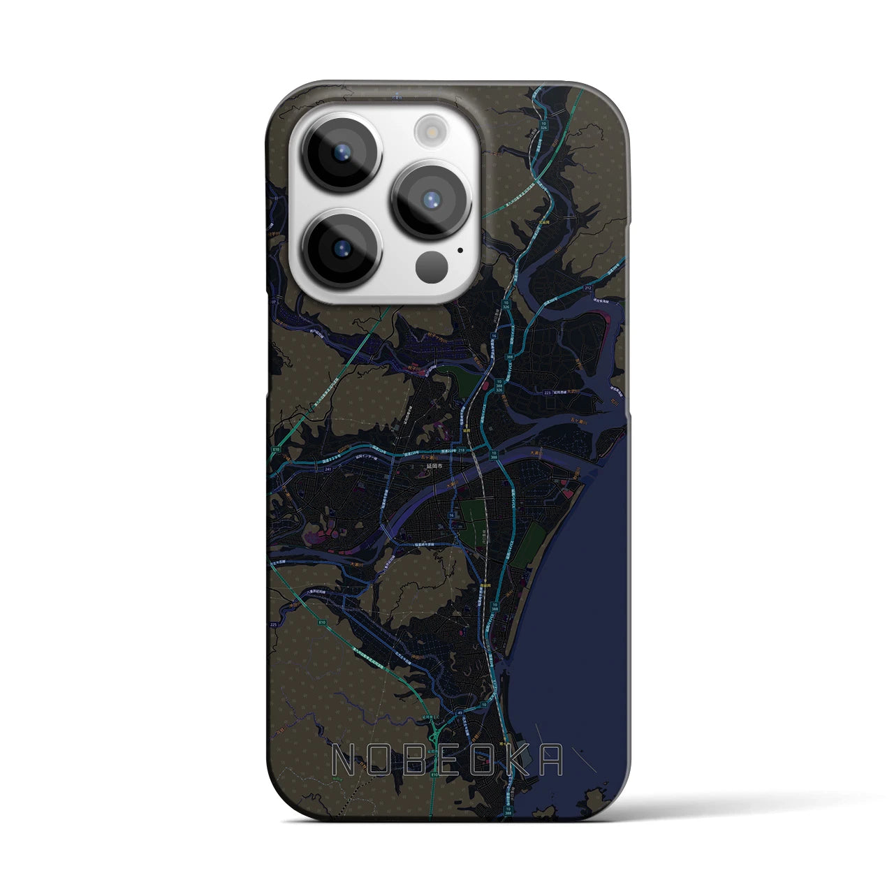 【延岡】地図柄iPhoneケース（バックカバータイプ・ブラック）iPhone 14 Pro 用