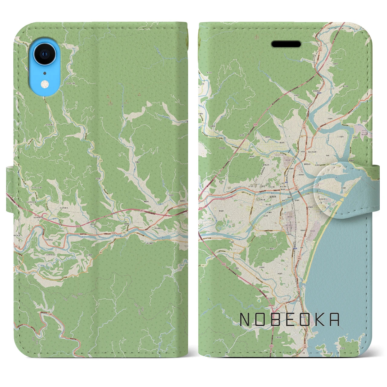 【延岡】地図柄iPhoneケース（手帳両面タイプ・ナチュラル）iPhone XR 用
