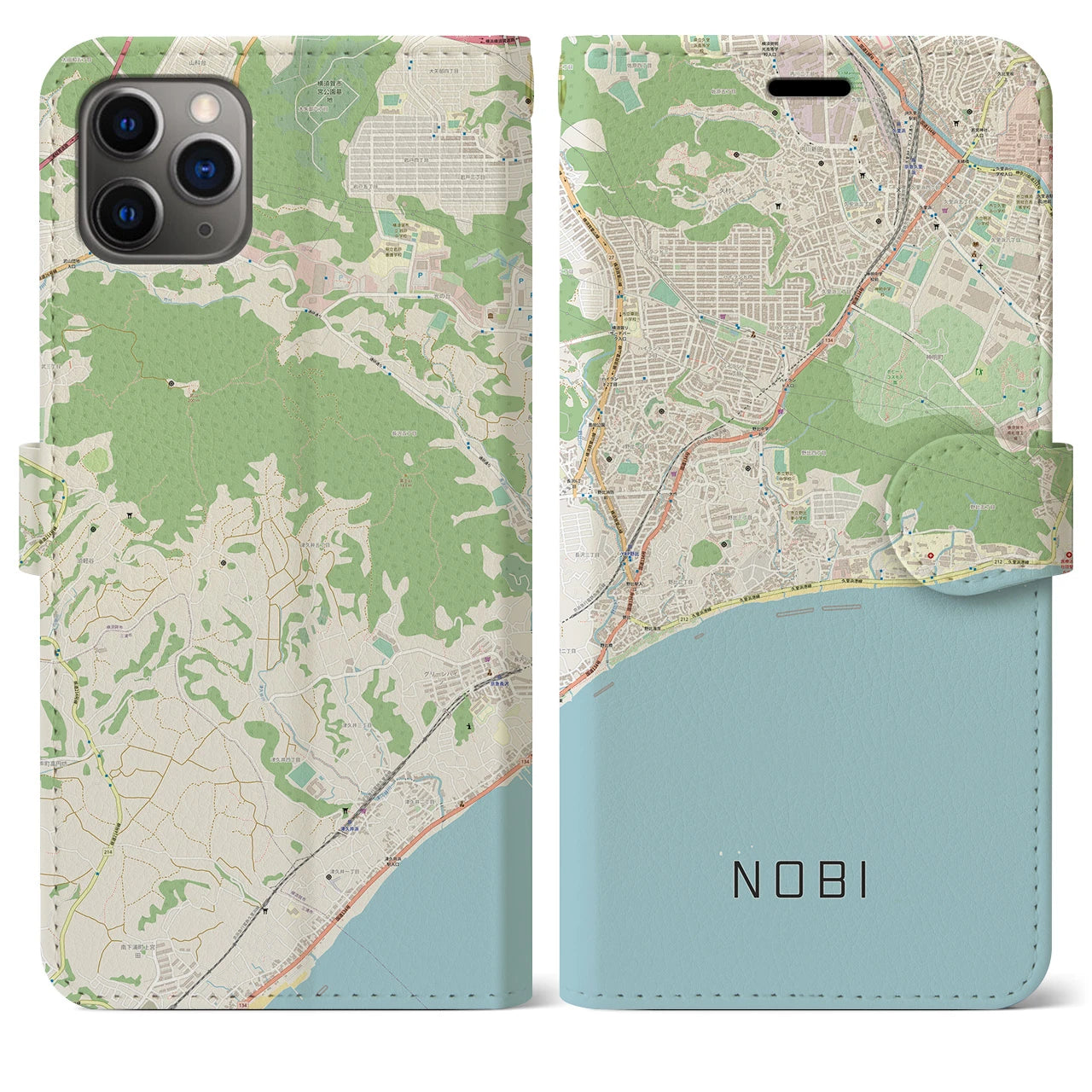 【野比】地図柄iPhoneケース（手帳両面タイプ・ナチュラル）iPhone 11 Pro Max 用