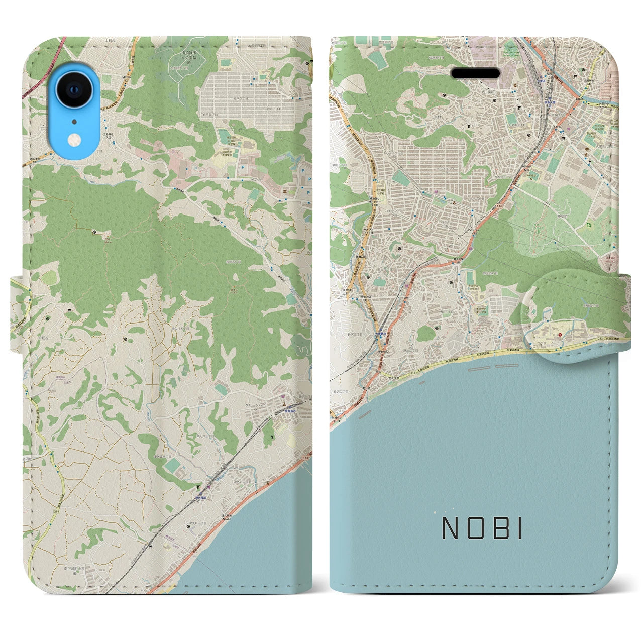 【野比】地図柄iPhoneケース（手帳両面タイプ・ナチュラル）iPhone XR 用