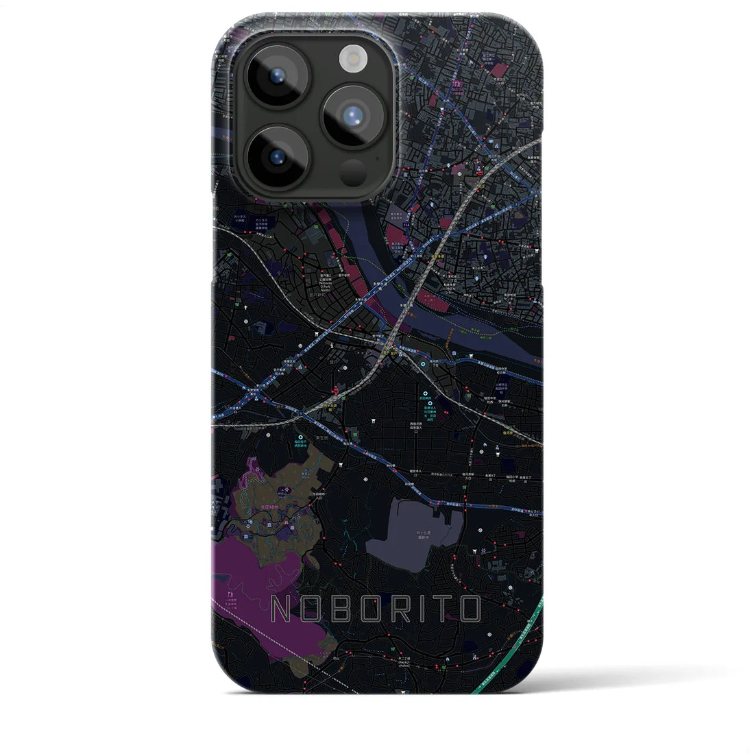 【登戸】地図柄iPhoneケース（バックカバータイプ・ブラック）iPhone 15 Pro Max 用