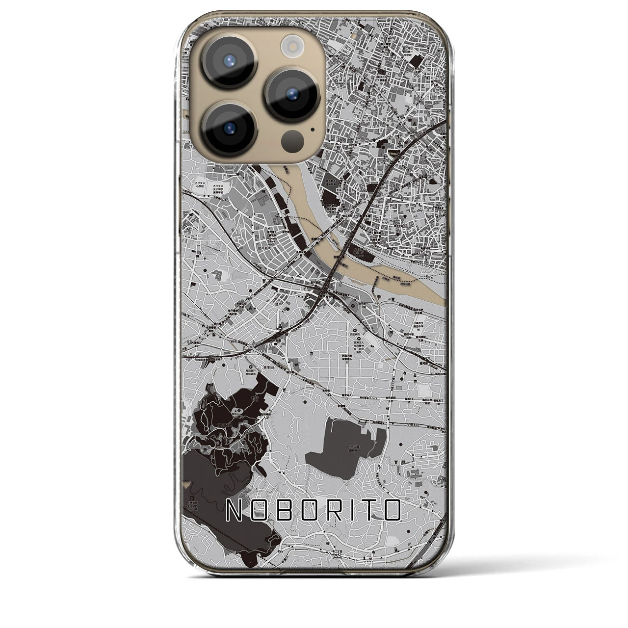 【登戸】地図柄iPhoneケース（クリアタイプ・モノトーン）iPhone 14 Pro Max 用