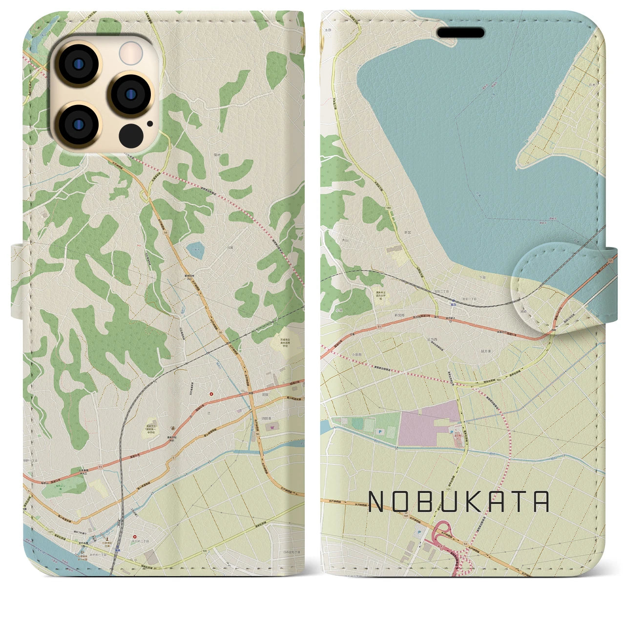 【延方】地図柄iPhoneケース（手帳両面タイプ・ナチュラル）iPhone 12 Pro Max 用
