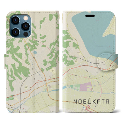 【延方（茨城県）】地図柄iPhoneケース（手帳タイプ）ナチュラル・iPhone 12 / 12 Pro 用