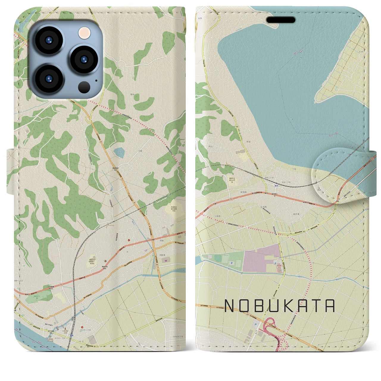 【延方】地図柄iPhoneケース（手帳両面タイプ・ナチュラル）iPhone 13 Pro Max 用