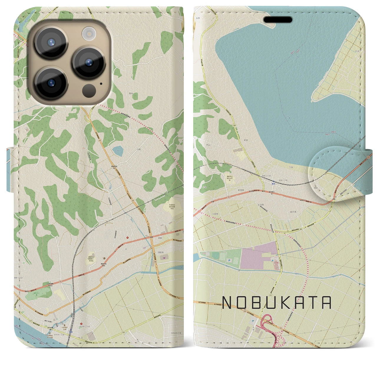 【延方】地図柄iPhoneケース（手帳両面タイプ・ナチュラル）iPhone 14 Pro Max 用