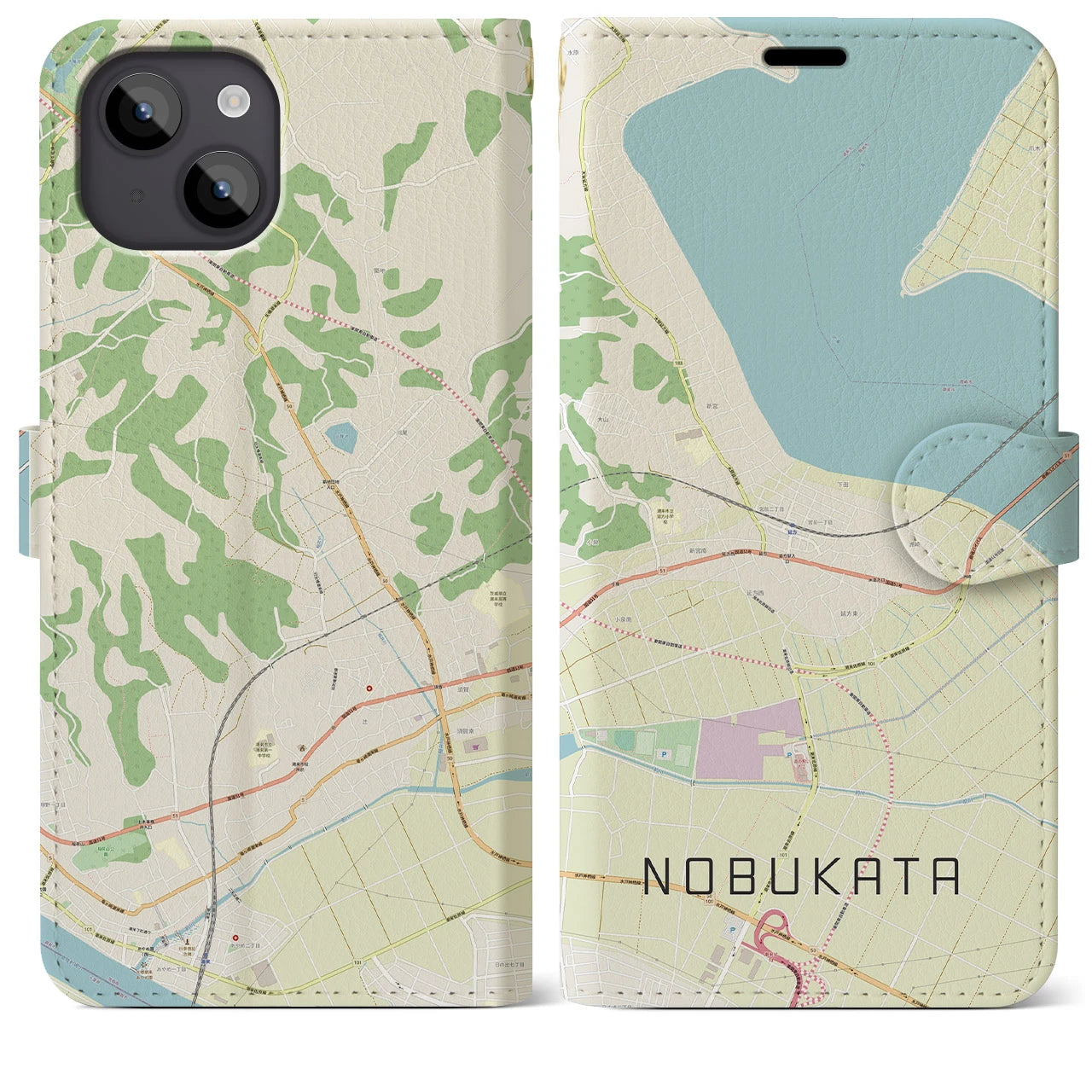 【延方】地図柄iPhoneケース（手帳両面タイプ・ナチュラル）iPhone 14 Plus 用