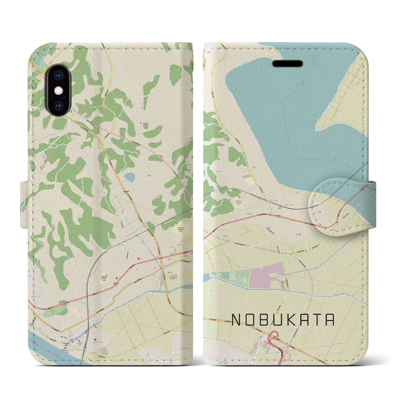 【延方】地図柄iPhoneケース（手帳両面タイプ・ナチュラル）iPhone XS / X 用