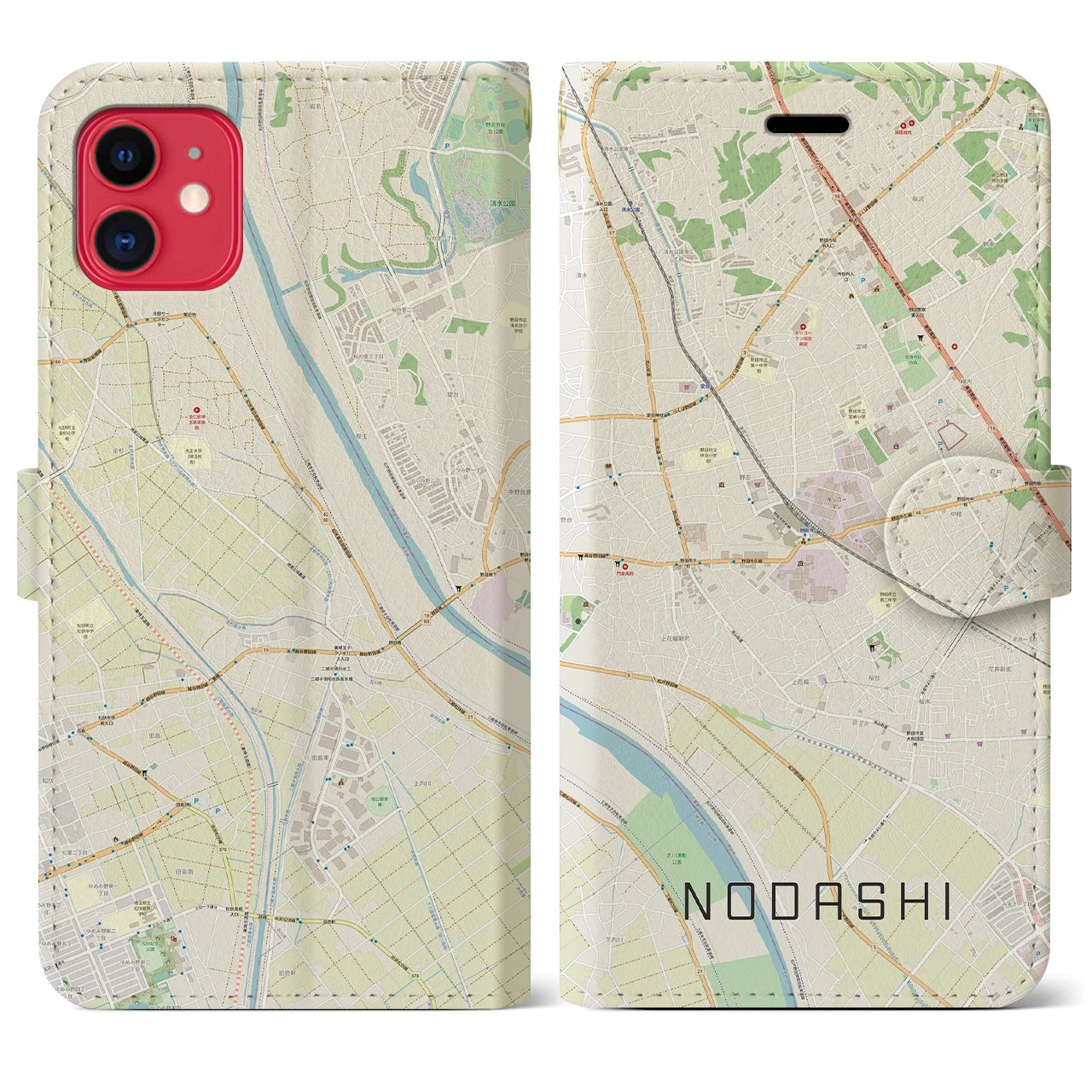 【野田市】地図柄iPhoneケース（手帳両面タイプ・ナチュラル）iPhone 11 用