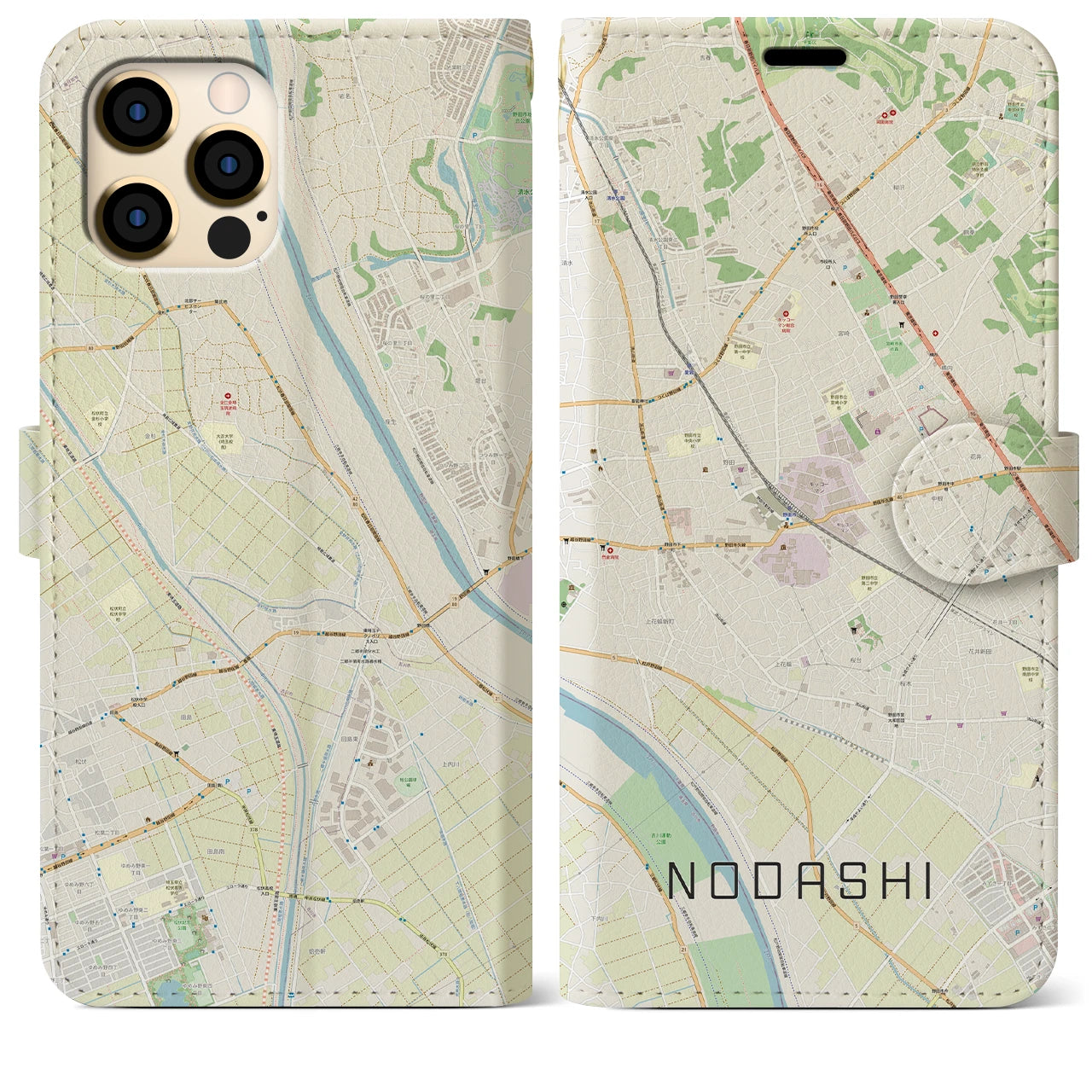 【野田市】地図柄iPhoneケース（手帳両面タイプ・ナチュラル）iPhone 12 Pro Max 用