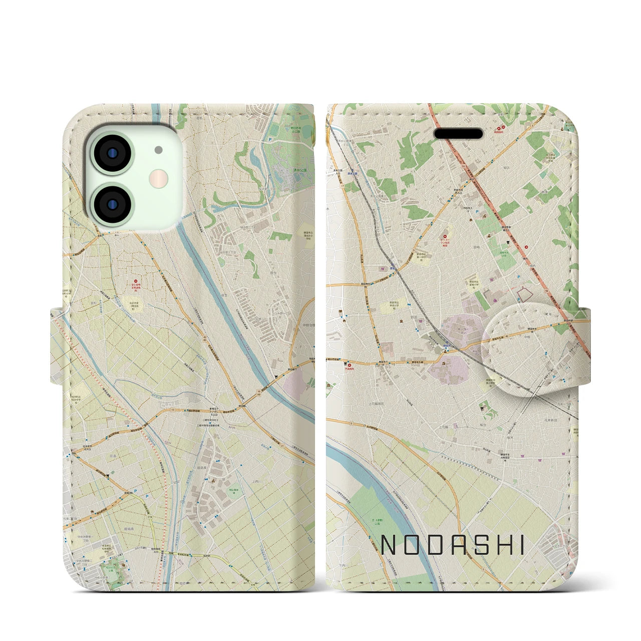 【野田市】地図柄iPhoneケース（手帳両面タイプ・ナチュラル）iPhone 12 mini 用