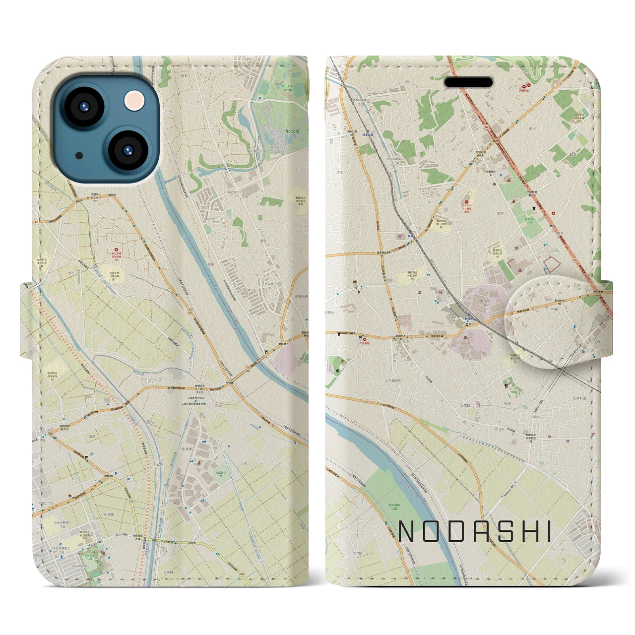 【野田市】地図柄iPhoneケース（手帳両面タイプ・ナチュラル）iPhone 13 用