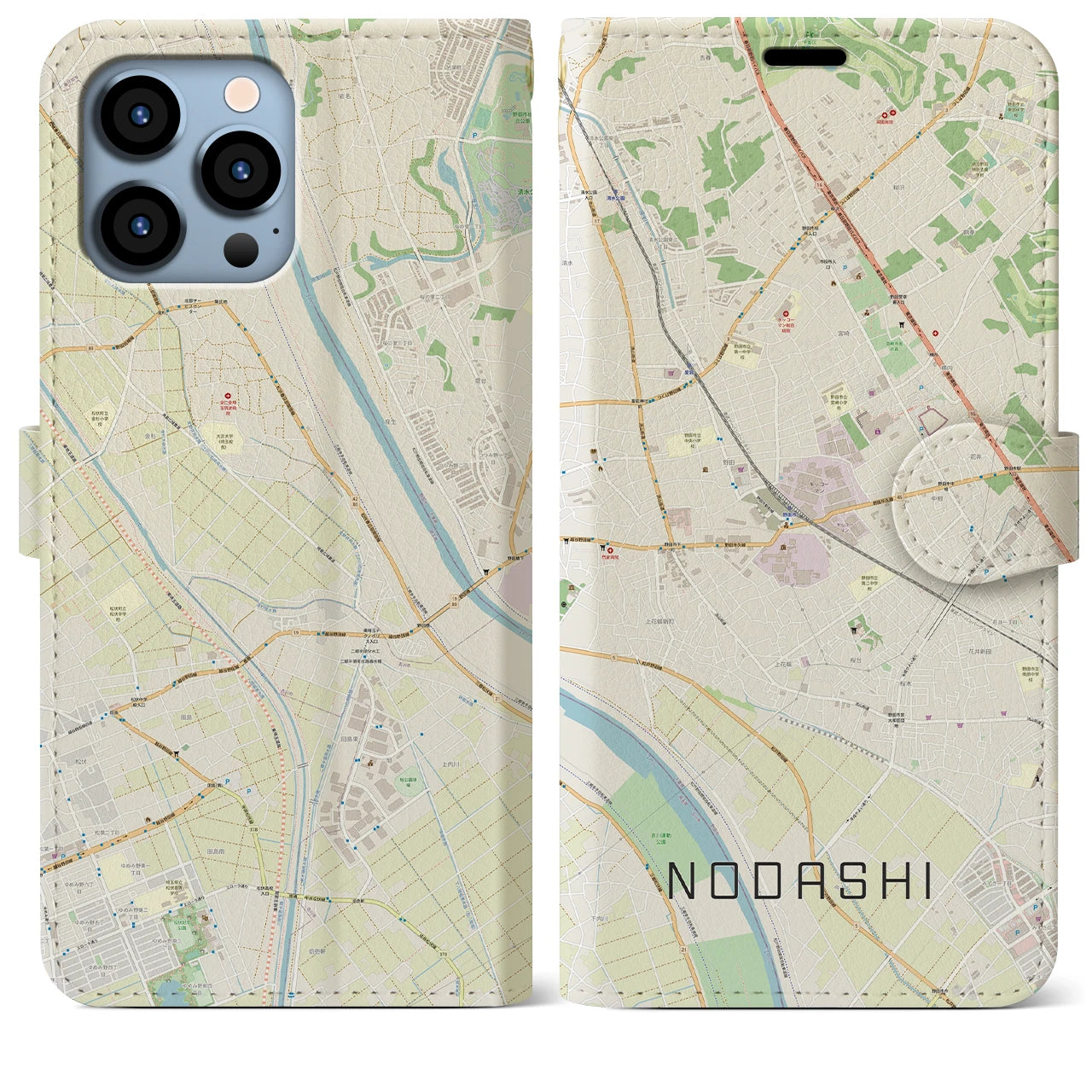 【野田市】地図柄iPhoneケース（手帳両面タイプ・ナチュラル）iPhone 13 Pro Max 用