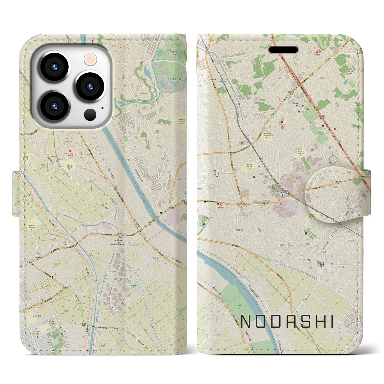 【野田市】地図柄iPhoneケース（手帳両面タイプ・ナチュラル）iPhone 13 Pro 用