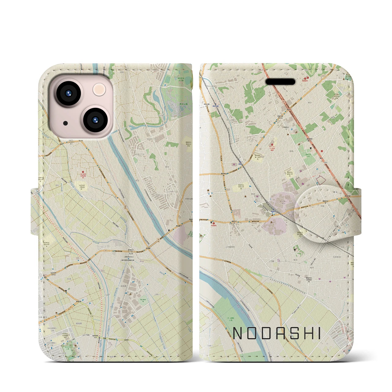 【野田市】地図柄iPhoneケース（手帳両面タイプ・ナチュラル）iPhone 13 mini 用