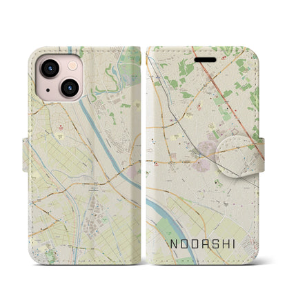 【野田市（千葉県）】地図柄iPhoneケース（手帳タイプ）ナチュラル・iPhone 13 mini 用