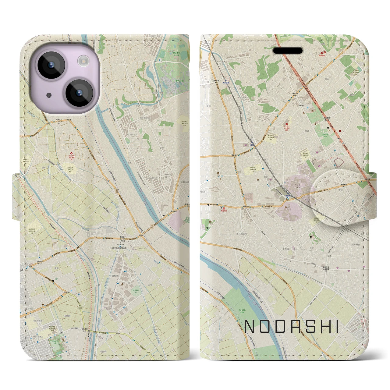 【野田市】地図柄iPhoneケース（手帳両面タイプ・ナチュラル）iPhone 14 用