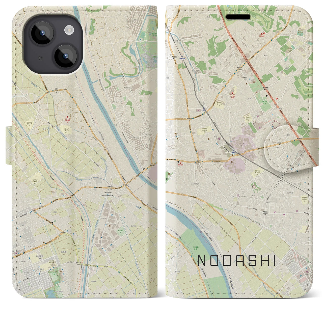 【野田市】地図柄iPhoneケース（手帳両面タイプ・ナチュラル）iPhone 14 Plus 用