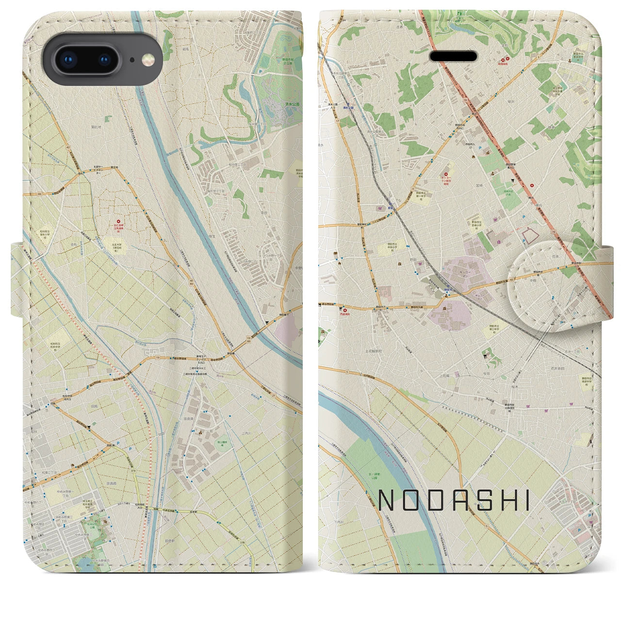 【野田市】地図柄iPhoneケース（手帳両面タイプ・ナチュラル）iPhone 8Plus /7Plus / 6sPlus / 6Plus 用