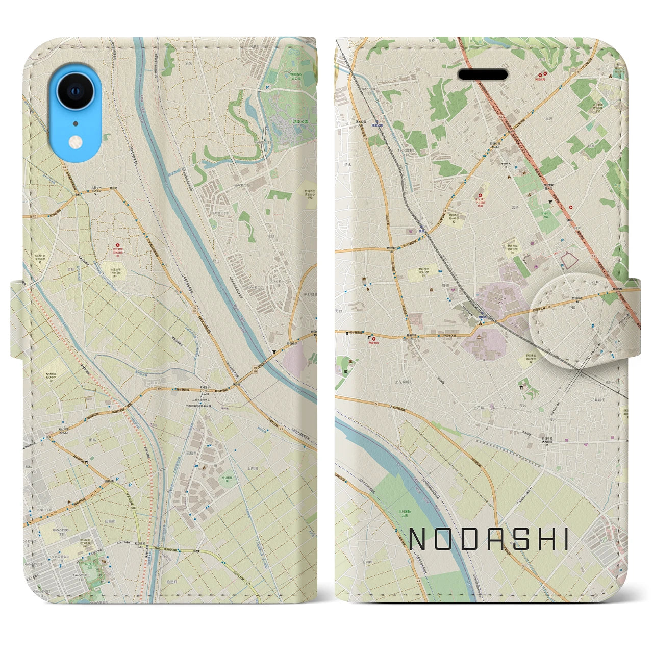 【野田市】地図柄iPhoneケース（手帳両面タイプ・ナチュラル）iPhone XR 用