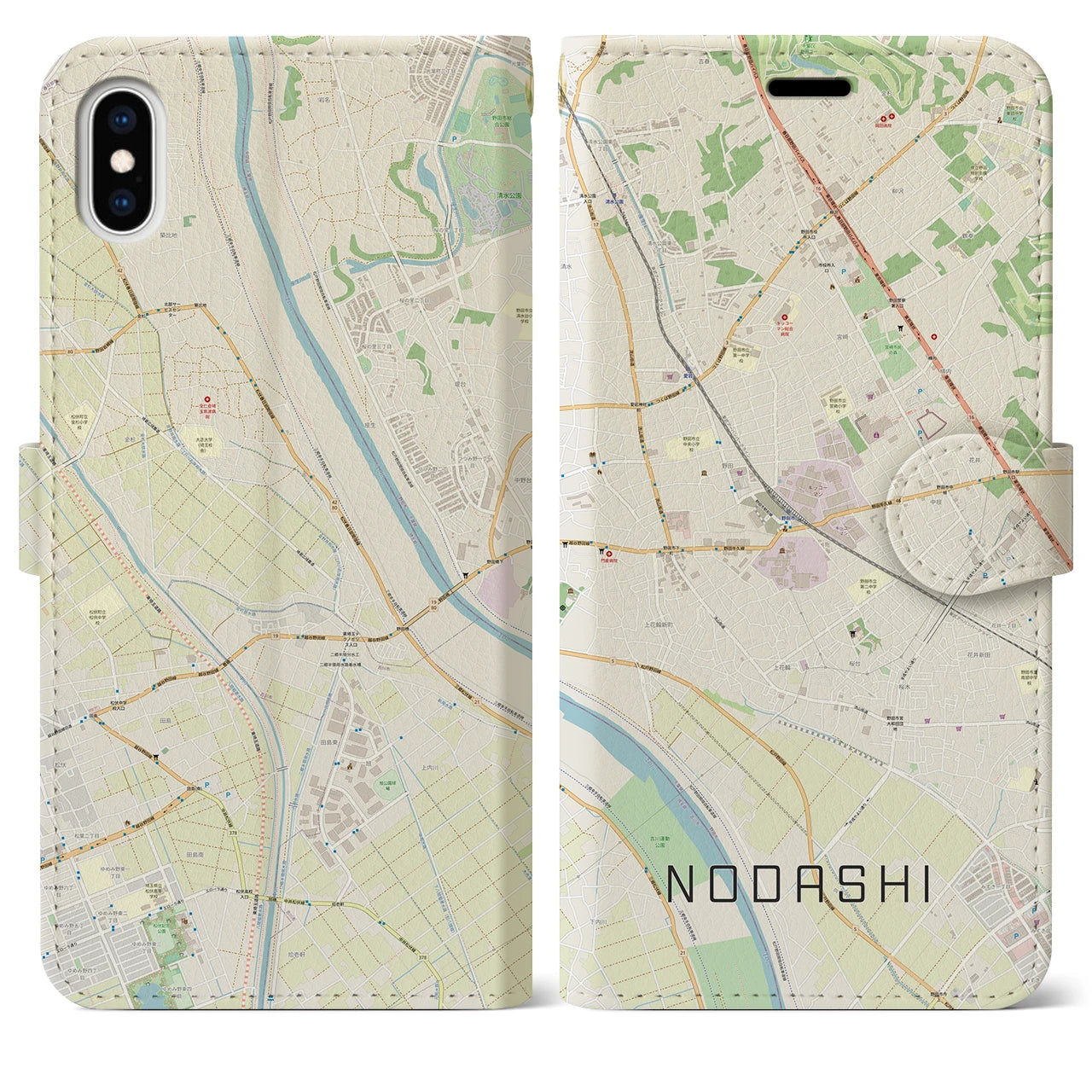 【野田市】地図柄iPhoneケース（手帳両面タイプ・ナチュラル）iPhone XS Max 用