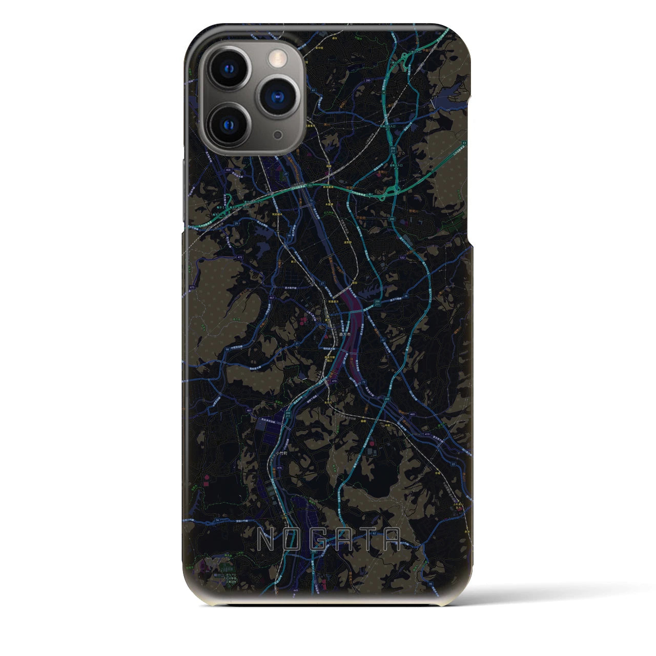 【直方】地図柄iPhoneケース（バックカバータイプ・ブラック）iPhone 11 Pro Max 用