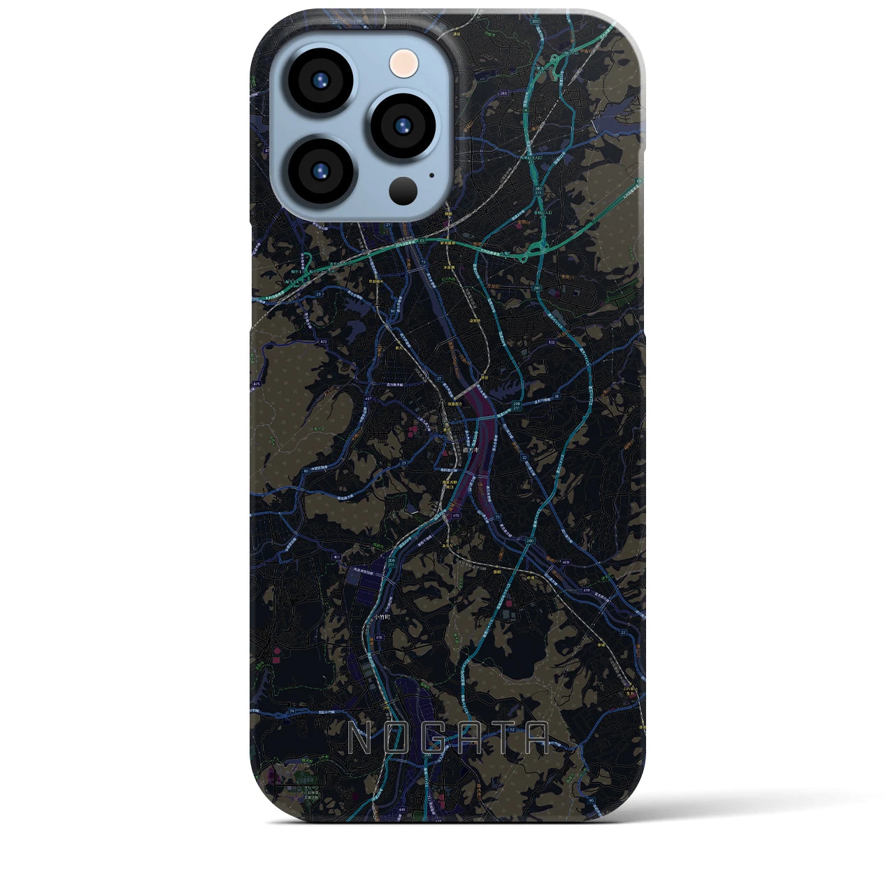 【直方】地図柄iPhoneケース（バックカバータイプ・ブラック）iPhone 13 Pro Max 用