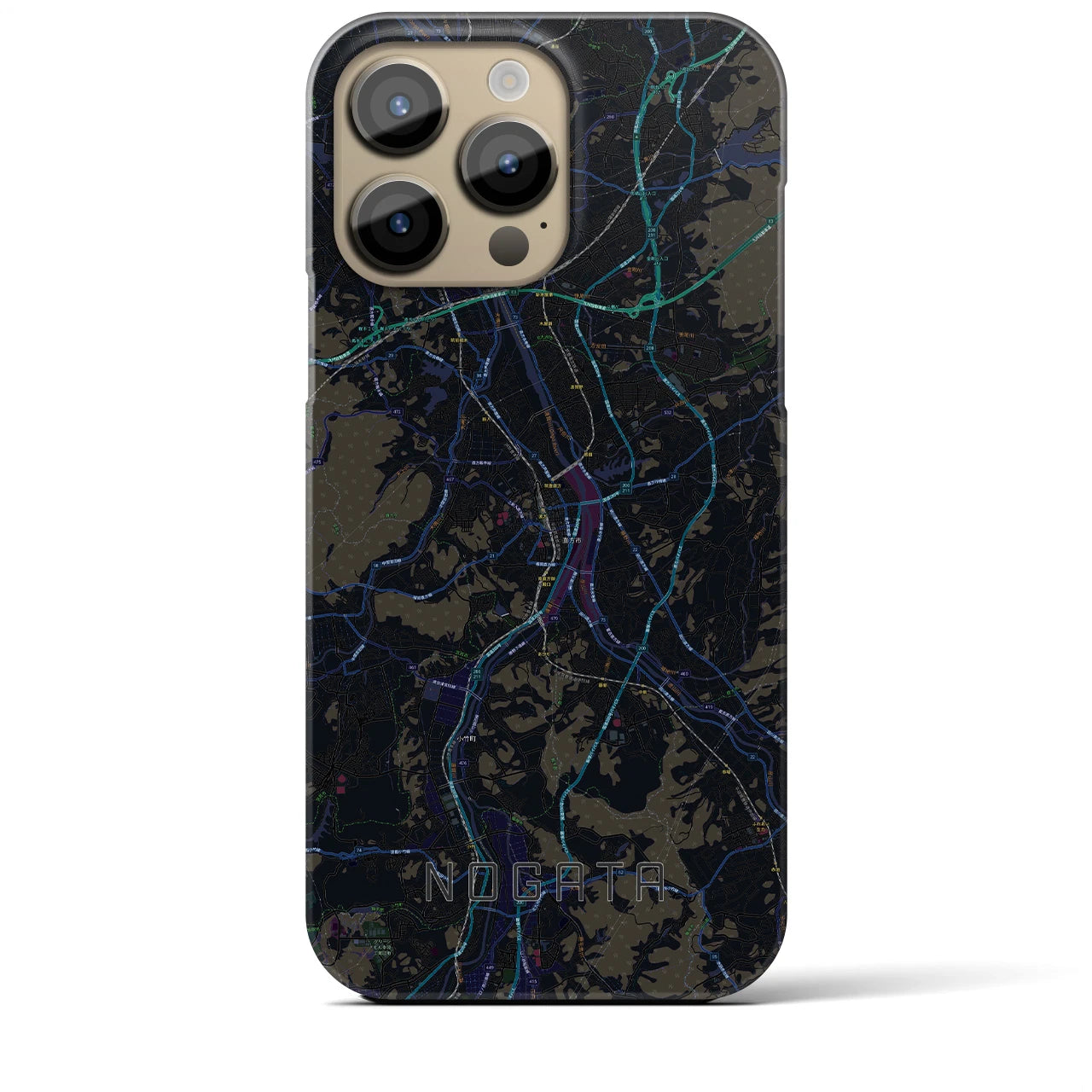 【直方】地図柄iPhoneケース（バックカバータイプ・ブラック）iPhone 14 Pro Max 用