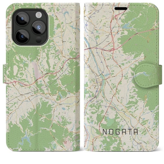 【直方】地図柄iPhoneケース（手帳両面タイプ・ナチュラル）iPhone 15 Pro Max 用