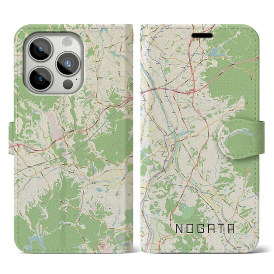 【直方】地図柄iPhoneケース（手帳両面タイプ・ナチュラル）iPhone 15 Pro 用