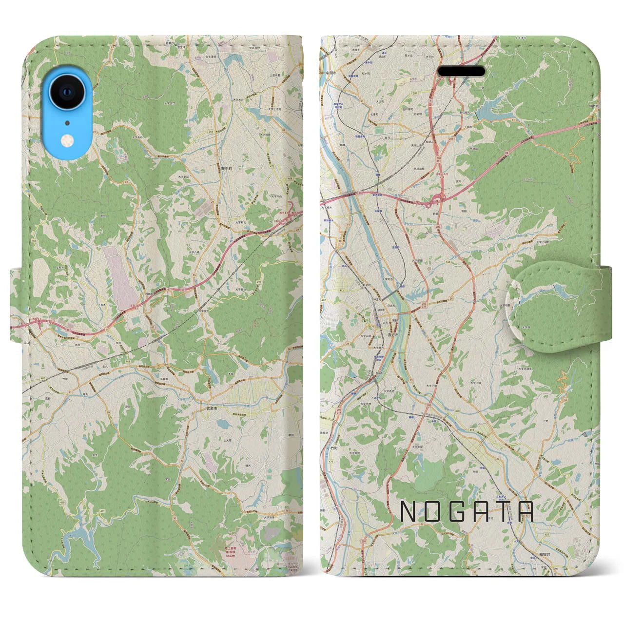 【直方】地図柄iPhoneケース（手帳両面タイプ・ナチュラル）iPhone XR 用