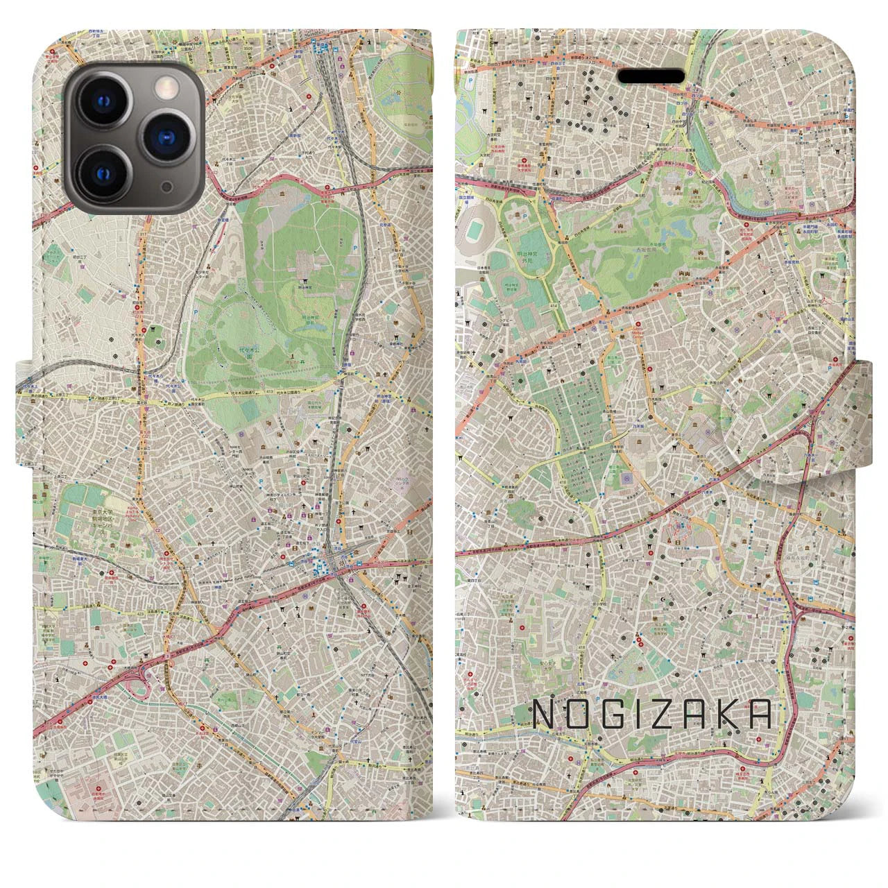 【乃木坂】地図柄iPhoneケース（手帳両面タイプ・ナチュラル）iPhone 11 Pro Max 用