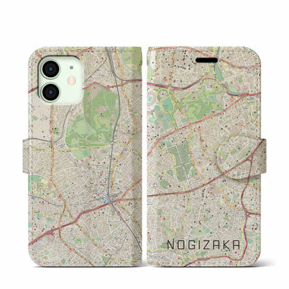 【乃木坂（東京都）】地図柄iPhoneケース（手帳タイプ）ナチュラル・iPhone 12 mini 用