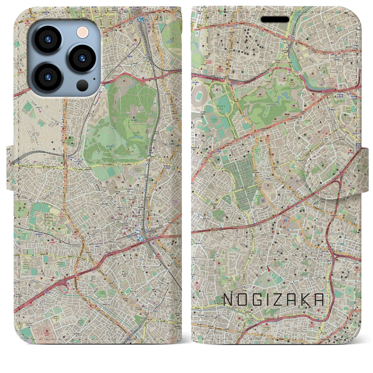 【乃木坂】地図柄iPhoneケース（手帳両面タイプ・ナチュラル）iPhone 13 Pro Max 用