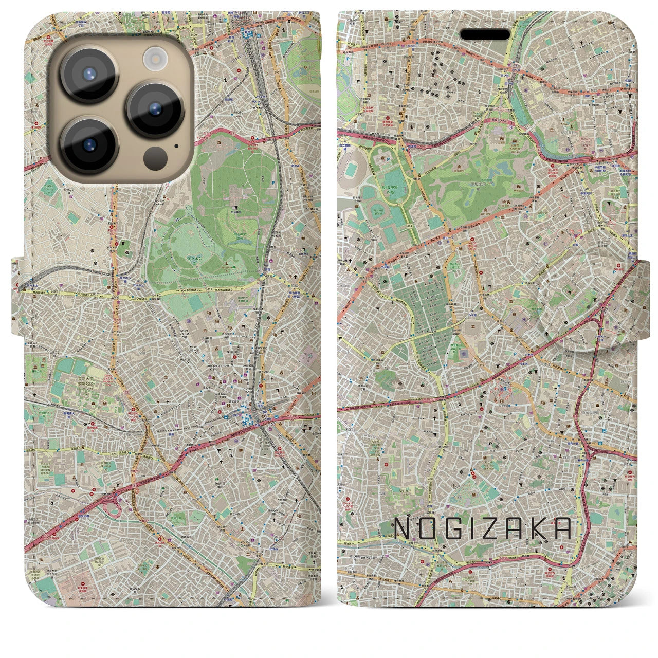 【乃木坂】地図柄iPhoneケース（手帳両面タイプ・ナチュラル）iPhone 14 Pro Max 用