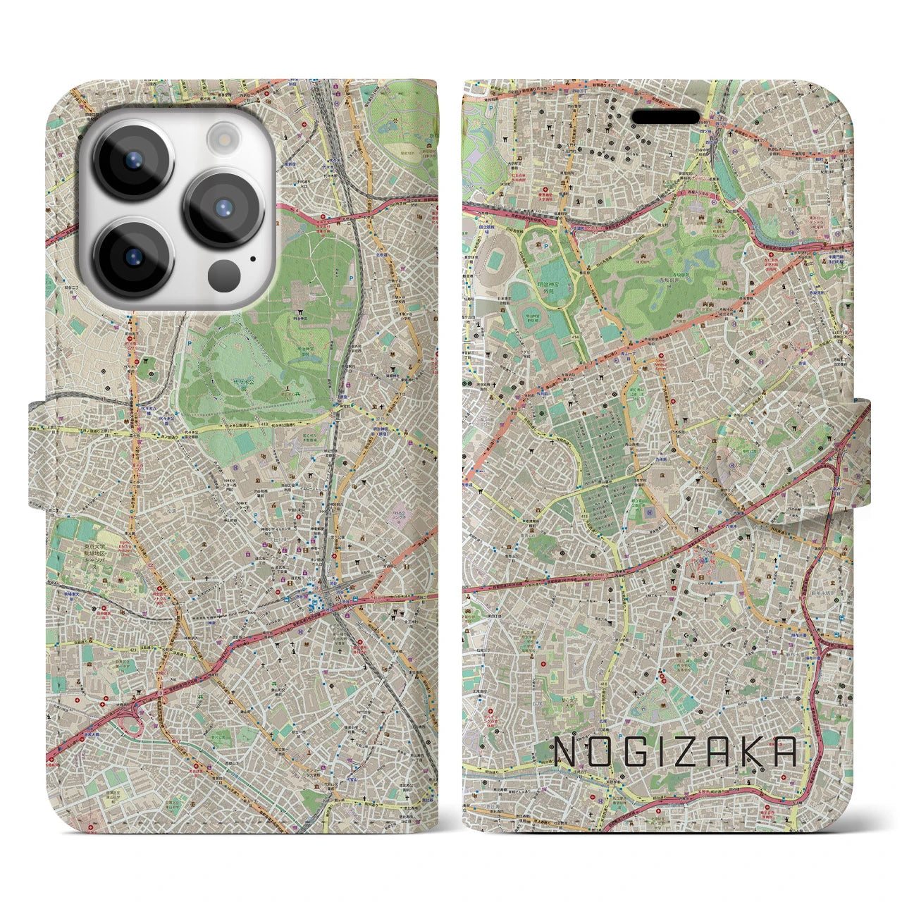 【乃木坂】地図柄iPhoneケース（手帳両面タイプ・ナチュラル）iPhone 14 Pro 用