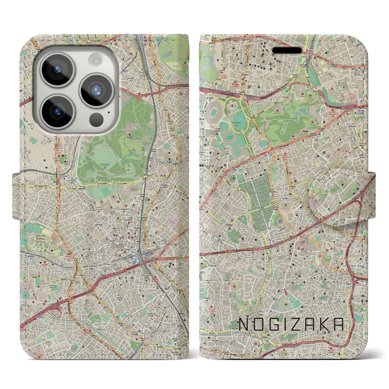 【乃木坂】地図柄iPhoneケース（手帳両面タイプ・ナチュラル）iPhone 15 Pro 用