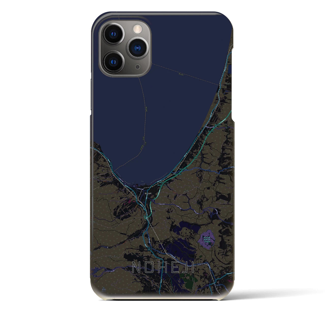 【野辺地】地図柄iPhoneケース（バックカバータイプ・ブラック）iPhone 11 Pro Max 用